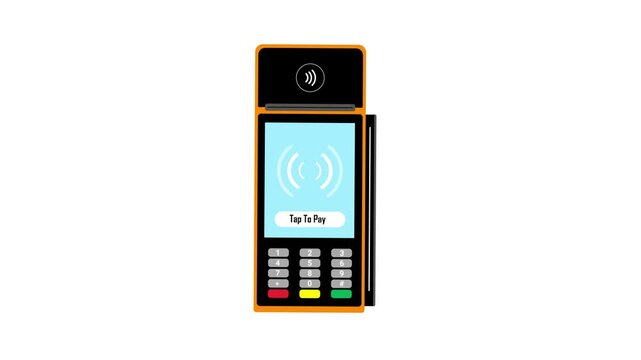 tap to pay animated edc machine non-cash payment edc nft machine payment tap handphone and bank card green screen 4k looping