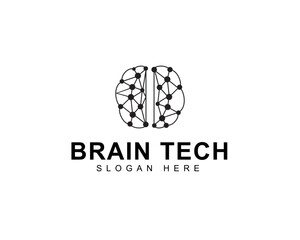 Brain tech logo icon design with creative connect dot symbol. brain connection logo vector element. smart technology. brain hub logo design