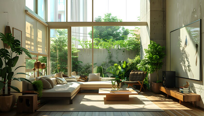 Fototapeta premium Living room interior design in minimalist style