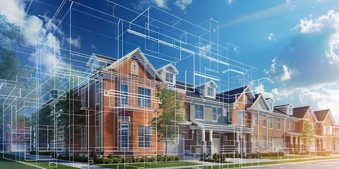 Apartment/condo complex with architectural blueprints