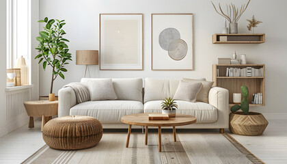 Fototapeta premium Living room interior design in minimalist style