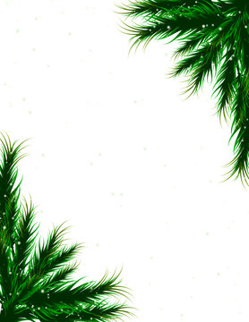 christmas decoration frame with fir tree border and snowfall background