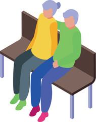 Two seniors enjoying each other's company while sitting on a park bench