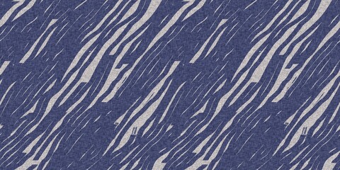 Denim blue dye effect seamless woven linen background, Distressed ink blotch mottled repeat pattern design for fashion border banner ribbon.