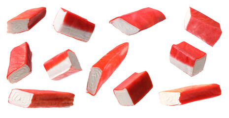 Tasty crab sticks isolated on white, set © New Africa