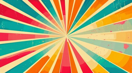 Horizontal retro groovy background with bright sunburst in style 60s, 70s stock illustration