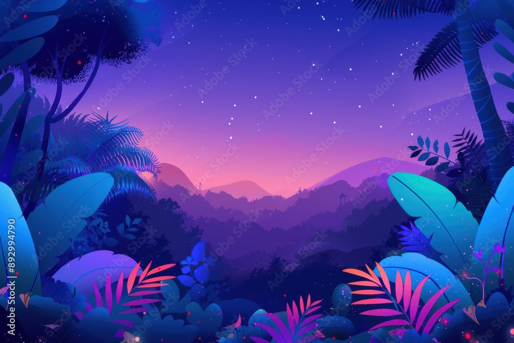 Canvas Prints a beautiful mountain range with a purple sky and a sun setting in the background