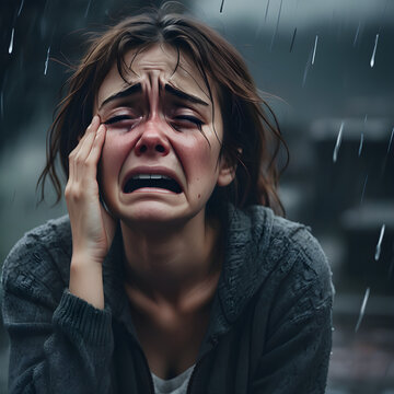 Una emotiva imagen de una mujer llorando en la lluvia