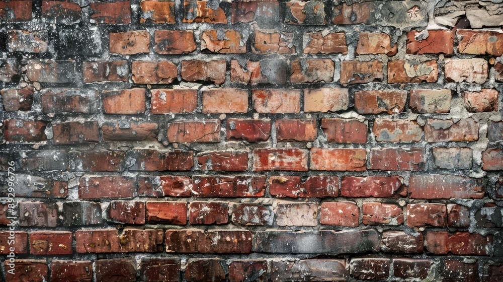 Sticker aged red brick wall with texture vintage backdrop with room for copy