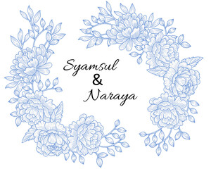 Fototapeta premium Hand Drawn Blue Rose Flower Wreath