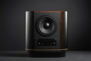 the loudspeaker on a matte black table.