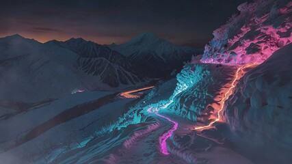 An ethereal, crystalline dragon soaring through a majestic mountainous landscape at twilight, emitting blazing trails of light from its wings, concept art, digital painting, abstract fantasy scenery,  - Powered by Adobe