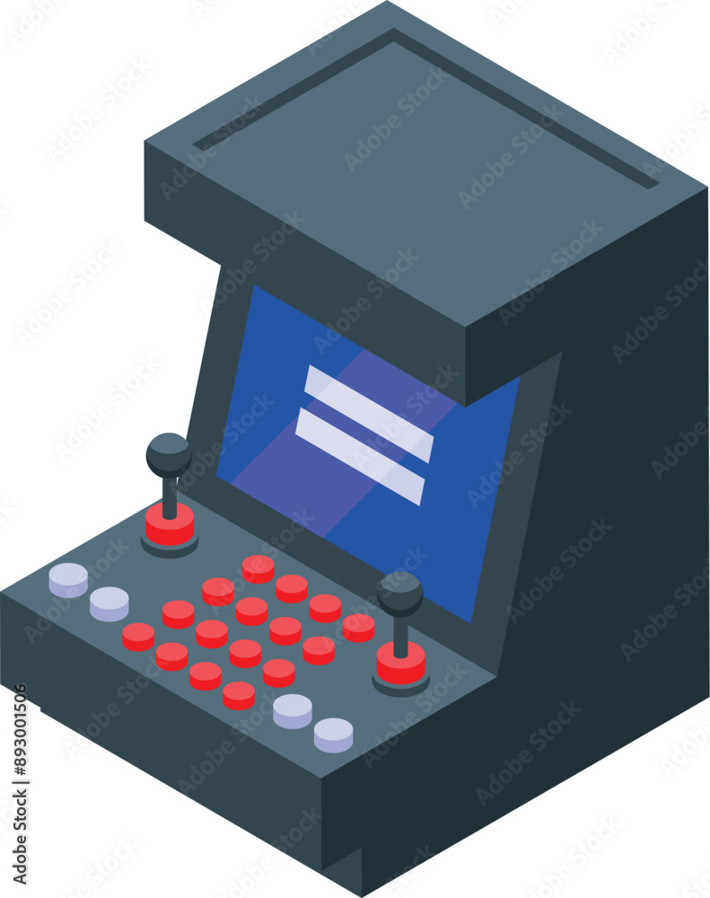 Poster arcade game machine with joysticks and buttons waiting for a player to start a new game