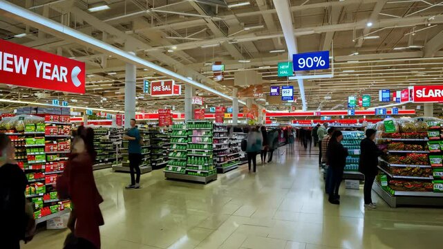 Retail Frenzy: Timelapse of New Year Sale at Hypermarket from Above