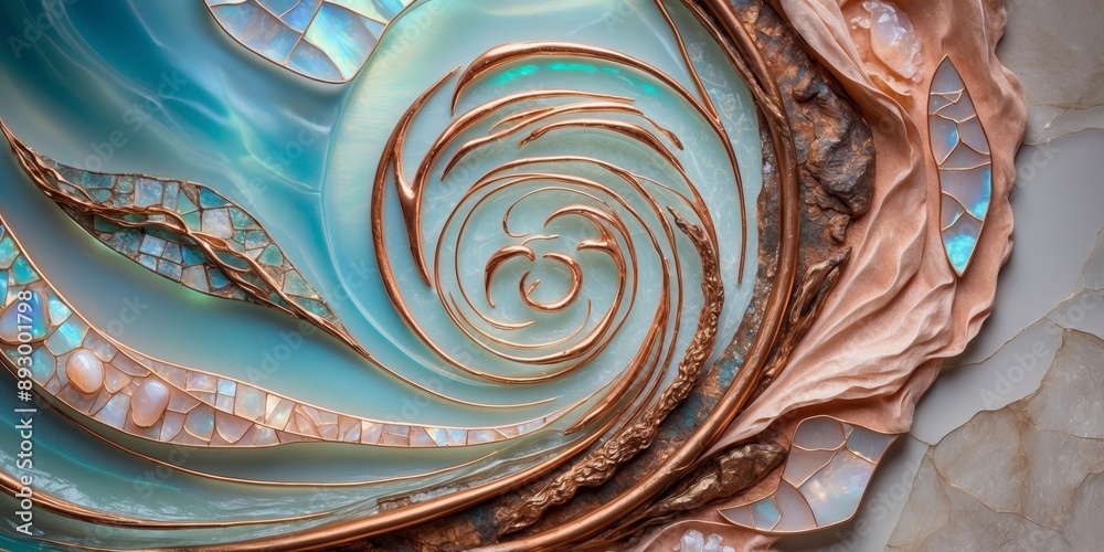 Poster Copper and opalescent mosaic swirl design