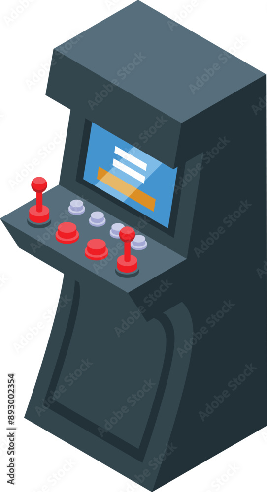 Poster arcade game machine with colorful buttons and joysticks is waiting for a player