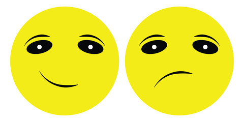 emoji with different emotions, yellow face with different emotions, smiling and sad face.