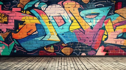 Colorful graffiti painting adorns a textured brick wall creating a striking urban art display