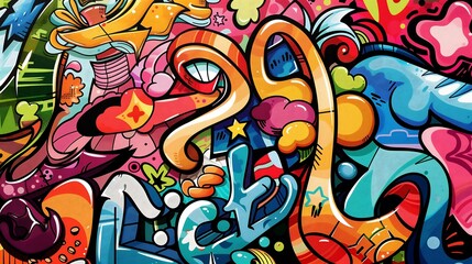 Obraz premium Colorful graffiti painting adorns a textured brick wall creating a striking urban art display