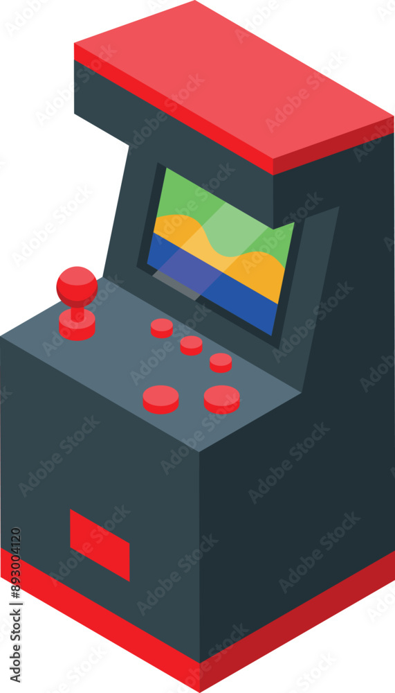 Poster classic arcade game machine with colorful buttons and a joystick, inviting players to enjoy a retro 