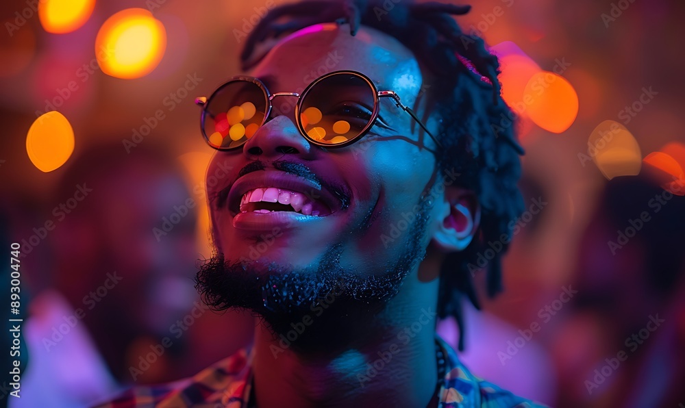 Wall mural  Afro American male in a night club wearing sunglasses, young man in a nightclub 