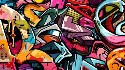 Fototapeta premium Colorful graffiti painting adorns a textured brick wall creating a striking urban art display
