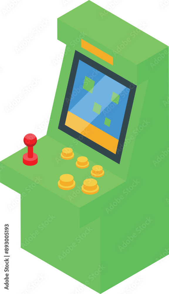 Poster green arcade game machine displaying gaming interface with buttons and joystick