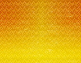 青海波文様　ゴールドのグラデーション背景イラスト　和柄