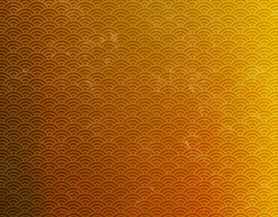 青海波文様　ゴールドのグラデーション背景イラスト　和柄