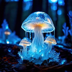 the AI Image Generator, Underwater photography of a blue jellyfish, glowing deep in the ocean