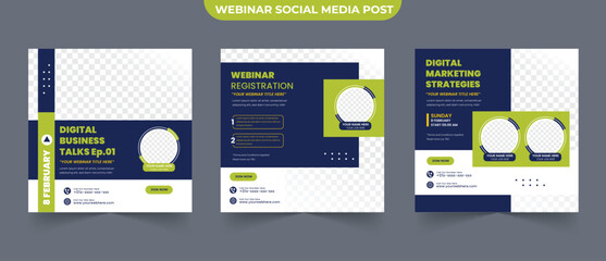 Online webinar business for social media posts with modern poster brochure and digital banner template