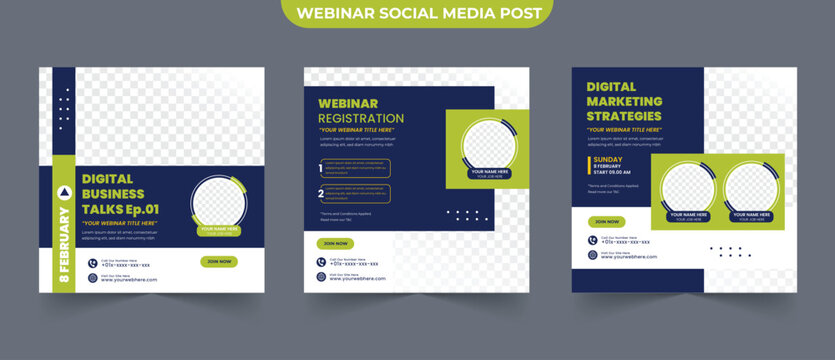 Online webinar business for social media posts with modern poster brochure and digital banner template