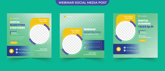 Set of webinar strategy business social media post editable post template
