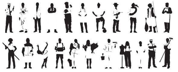 different people occupation silhouette profession set collection