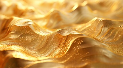 A Close up of a Shiny Gold Surface With Droplets of Water on It - Generative AI