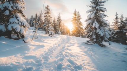 Fototapeta premium Winter Wonderland: A Snowy Path Through the Forest