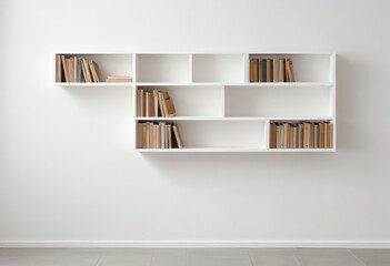 Fototapeta premium wall copy space with book shelves attached on wall, white wall background