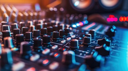 Close-up of a Soundboard with Knobs and Sliders