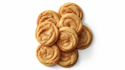 Fototapeta premium An image of classic snickerdoodle cookies, featuring golden-brown, slightly crinkled tops dusted with a generous coating of cinnamon sugar, set against a clean white background