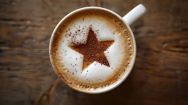 Morning Delight - Top View of Artistic Star-Shaped Foam Coffee