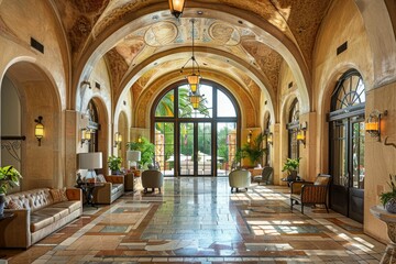 Fototapeta premium Grand Foyer with Arched Ceiling and Patio View