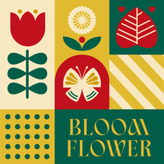 Spring Blooming Flower seamless pattern in scandinavian style postcard with Retro clean concept design © Steven
