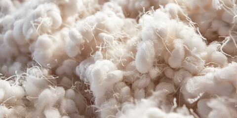 Soft and Cozy: A Macro Shot of Fluffy White Wool Fibers Showcasing the Comfort and Warmth of Natural Textiles, raw cotton 