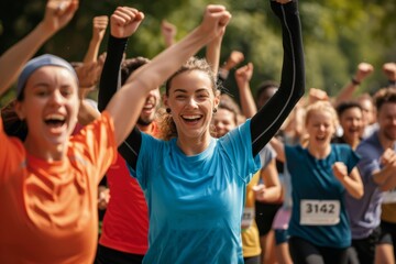 Joyful Crowd Celebrating a Running Race Finish