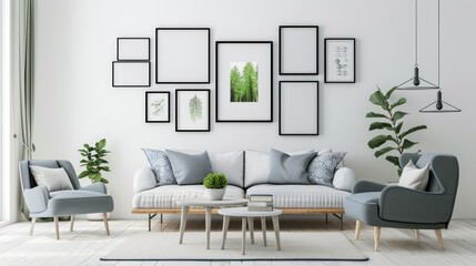 Modern Living Room with White Sofa and Gallery Wall