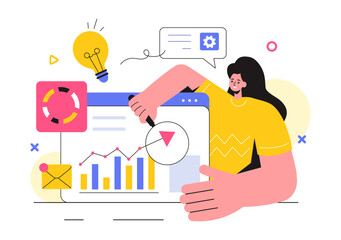 Market Research and Analysis Vector Illustration with Team Management and Analytics for Creating Data Statistics in a Flat Style Cartoon Background