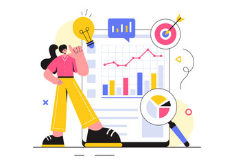 Market Research and Analysis Vector Illustration with Team Management and Analytics for Creating Data Statistics in a Flat Style Cartoon Background