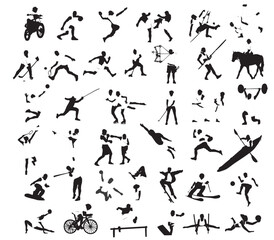 different people sports set silhouette collection collage set  full isolated