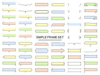 シンプルなフレームのベクターイラストセット　枠　吹き出し　リボン　旗　線　線画　