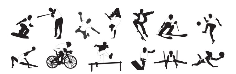 different sports set silhouette collection full isolated